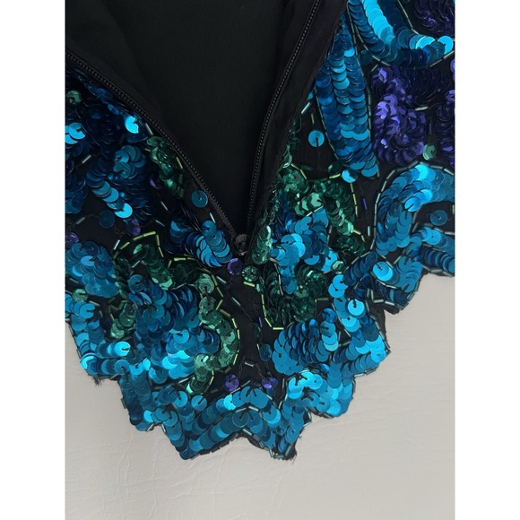 Laurence Kazar Vintage Beaded Multicolor Purple Long Sleeve Silk Top Festival - Picture 8 of 12